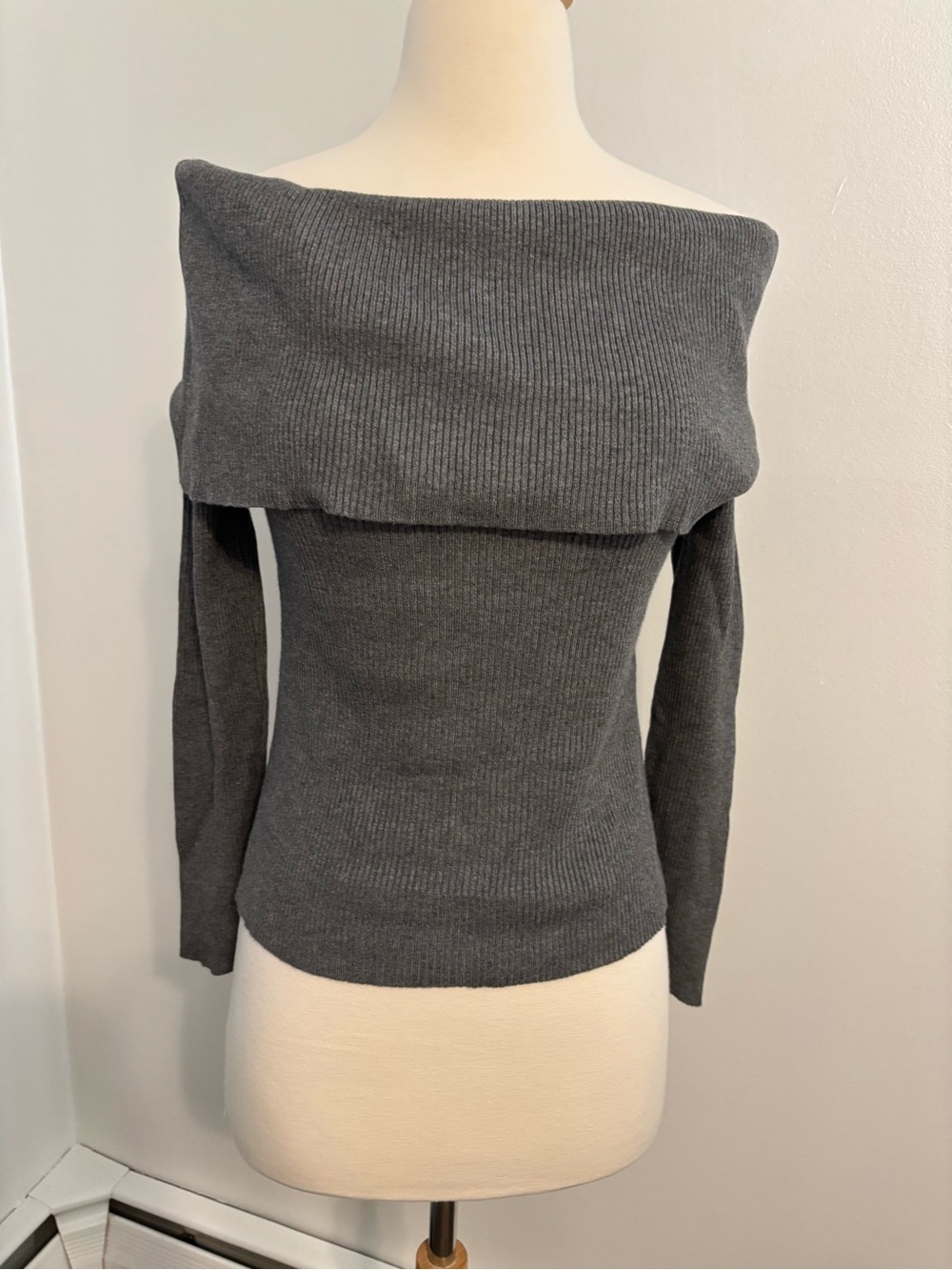 Cotton On Charcoal Off-the-Shoulder Ribbed Sweater